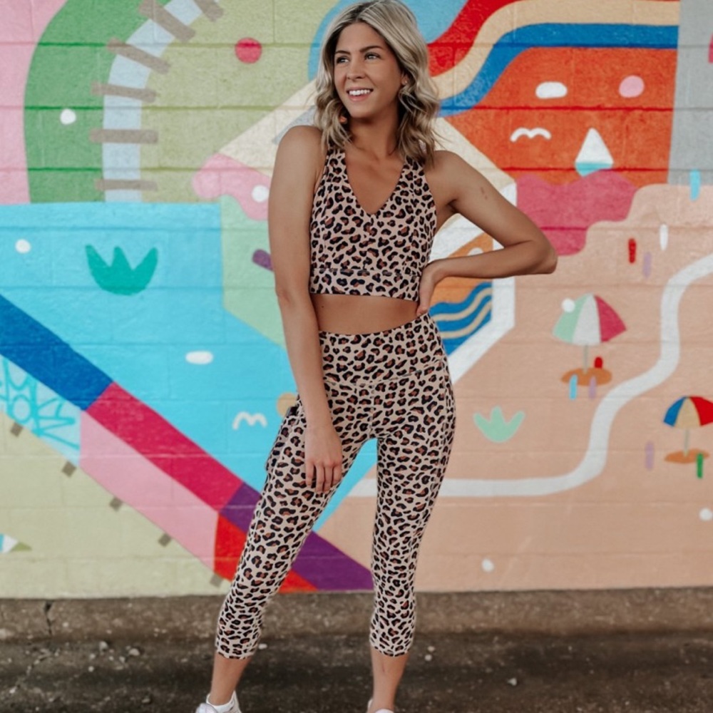 Fabletics leopard print activewear set small